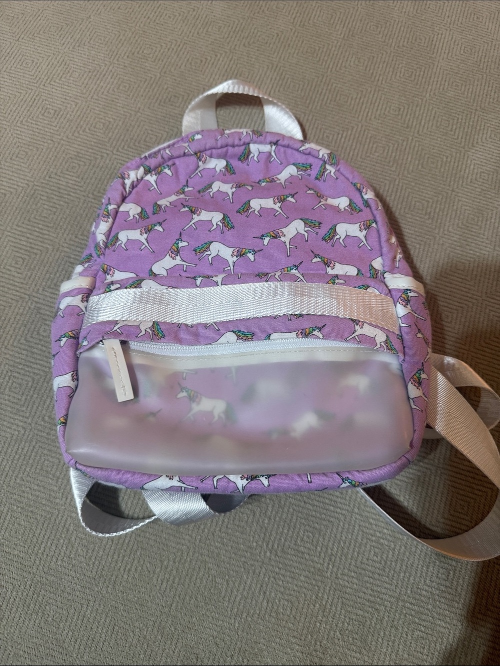 Purple Unicorn Kids Mini Backpack with Clear Front Pocket